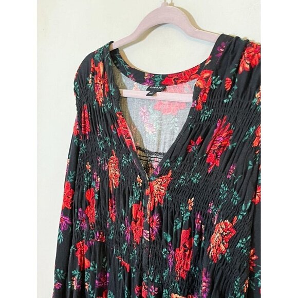 Torrid Top Women 1X Black Floral Smock Tropical Western Boho Hippie Festival 80s - Picture 7 of 15